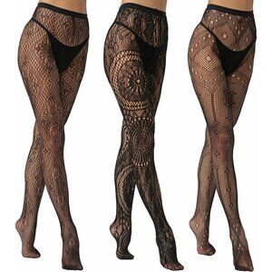 🆕Women's Black Fishnet Tights with Floral and Geometric Patterns Stylish
